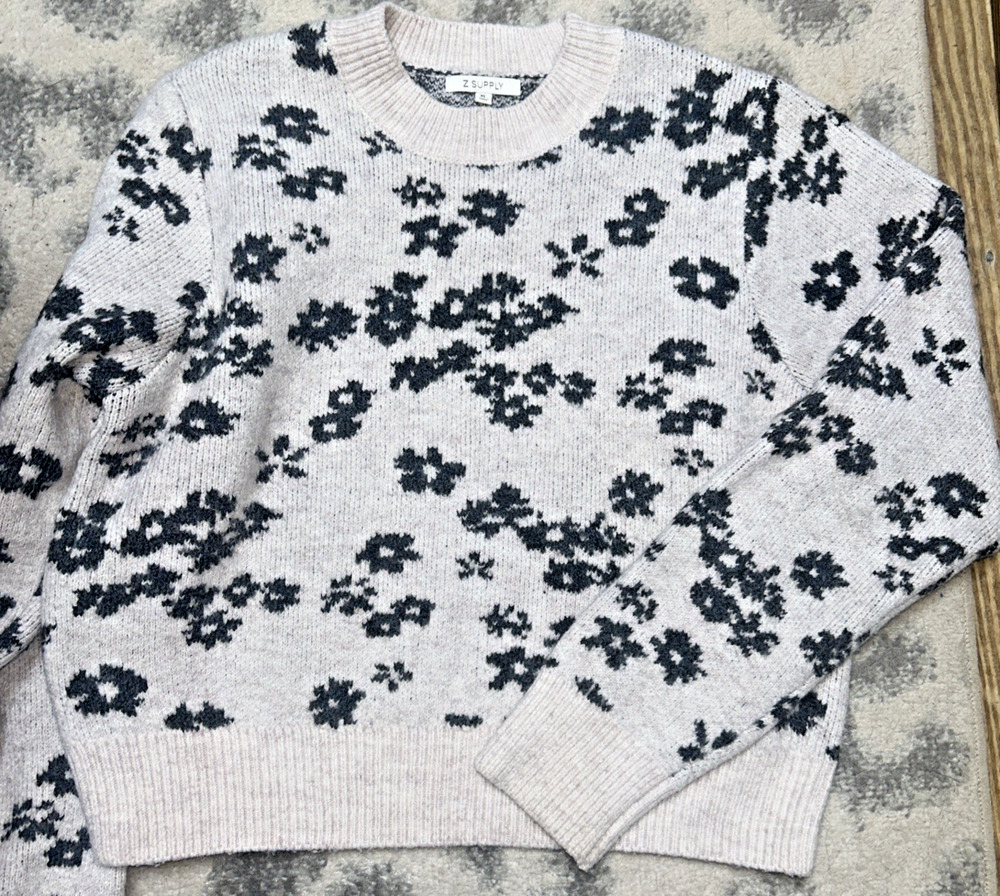 Z Supply Women’s Cottagecore Scandinavian Sweater Floral Cropped XL